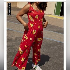 Toad&Co Red Floral Jumpsuit